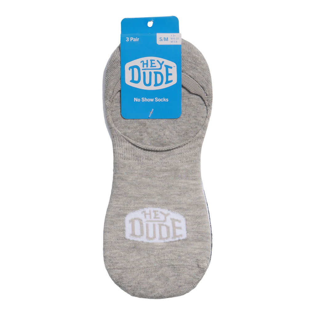 HEYDUDE No Show Sock 3 Pack ÿ Multi Grey/White/Black - Image 3