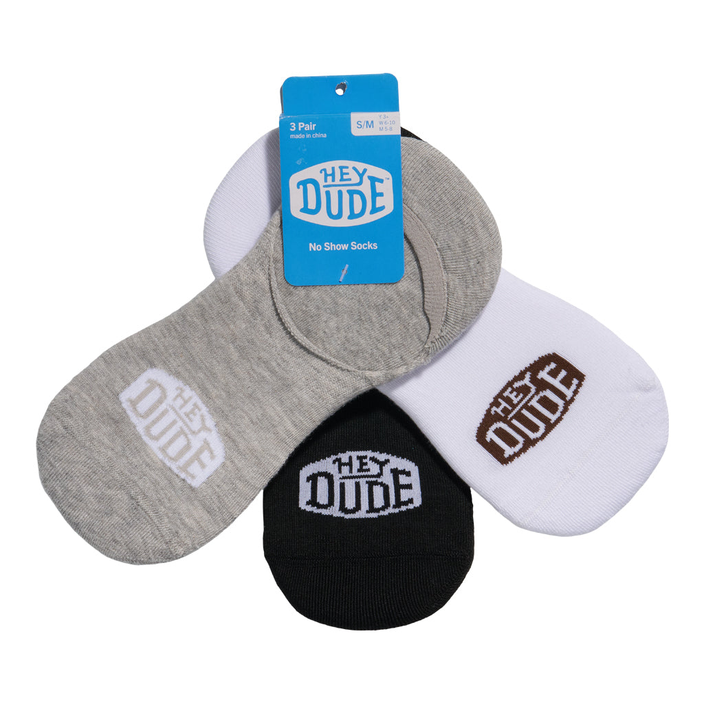 HEYDUDE No Show Sock 3 Pack ÿ Multi Grey/White/Black - Image 2